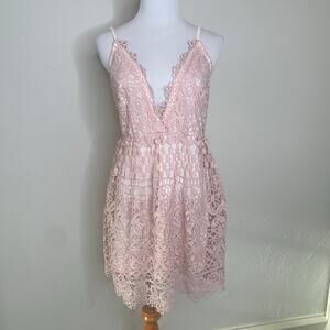 TOBI Pink Lace Deep V Dress Sz Small Wedding Guest Shower
